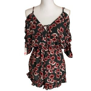 Rose Romper with Ruffles, Off-Shoulder, Small
